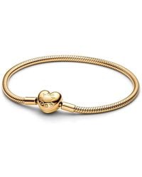 PANDORA - Plated Moments Heart Clasp Snake Chain Bracelet - Lyst