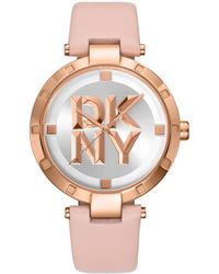 DKNY - Essential Logo Leather Strap Watch - Lyst