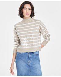On 34th - Sequined Striped Mock-neck Sweater - Lyst