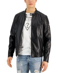 guess hooded leather jacket