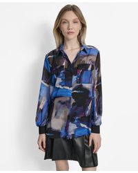 DKNY - Printed Button-front Long-sleeve Shirt - Lyst
