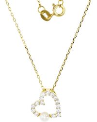 Macy's - Cubic Zirconia & Imitation Pearl Open Heart Pendant Necklace - Lyst