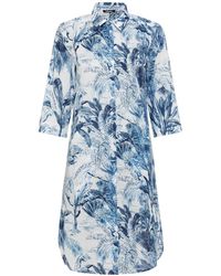 Olsen - 100% Cotton 3/4 Sleeve Tropic Leaf Print Dress - Lyst