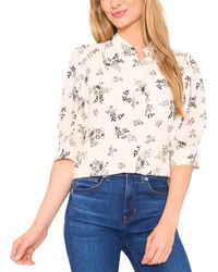Cece - Floral 3/4-sleeve Collared Button Down Top - Lyst