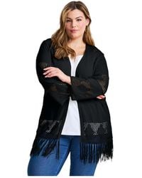 Avenue - Plus Size Pointelle Fringe Cardigan - Lyst