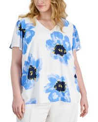Anne Klein - Plus Size Floral V-neck Flutter-sleeve Top - Lyst