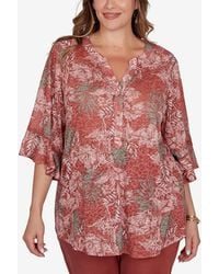 Ruby Rd. - Plus Size Tropical Floral Burnout Split Neck Top - Lyst