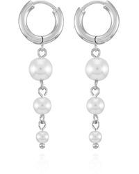 Tahari - Tone Imitation Pearl Linear Drop Earrings - Lyst