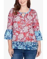 Ruby Rd. - Petite Speckled Floral Flounce Sleeve Top - Lyst