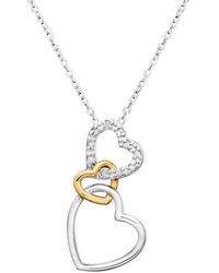 Macy's - 18k Gold Over Sterling Silver And Sterling Silver Heart Necklace, Diamond Accent Three Interlocking Heart Pendant - Lyst