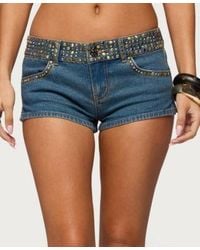 Edikted - Studded Low Rise Denim Micro Shorts - Lyst