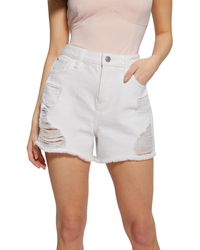 Guess - High Rise Distressed Relaxed Denim Shorts - Lyst