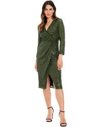 London Times - Petite Sequin Side Ruched Surplice Neck Dress - Lyst