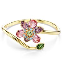 Swarovski - Idyllia Mixed Cuts Flower Ed Gold-tone Plated Bangle Bracelet - Lyst