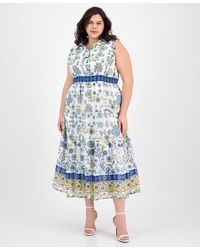 Anne Klein - Plus Size Printed Smocked-waist Patio Shirtdress - Lyst