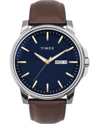 Timex - Quartz Analog Premium Dress Leather Watch 45mm - Lyst