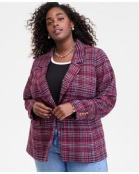 On 34th - Trendy Plus Size Plaid Single-button Blazer - Lyst