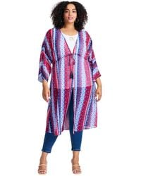 Avenue - Plus Size Tie-front Duster Kimono Sweater - Lyst