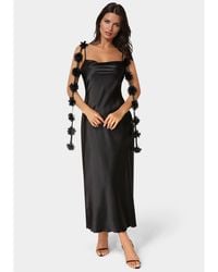 Bebe - Cascading Floral Satin Maxi Dress - Lyst