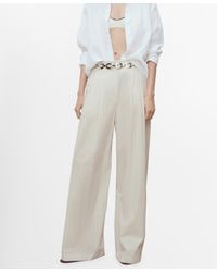 Mango - Striped Wide Leg Cotton Pants - Lyst