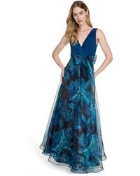 Eliza J - Petites Surplice Printed-skirt Sleeveless Gown - Lyst