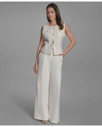 BCBGMAXAZRIA - Textured Crewneck Button Front Vest Pleated Wide Leg Pants - Lyst