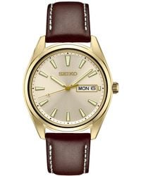 Seiko - Essentials Brown Leather Strap Watch 40mm - Lyst