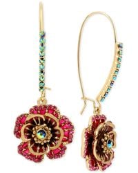 Betsey Johnson - Gold-tone -crystal Flower Drop Earrings - Lyst