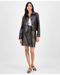 Anne Klein - Faux Leather Front Button Jacket Faux Leather Mini Skirt - Lyst