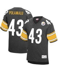 Mitchell & Ness Troy Polamalu Black Pittsburgh Steelers Retired Player Name And Number Acid Wash Top