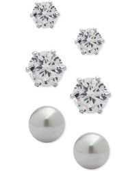 Anne Klein - 3-pc. Set Crystal And Imitation Pearl Stud Earrings - Lyst