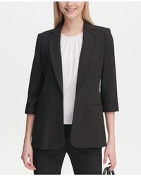 calvin klein satin stripe roll cuff long open front jacket