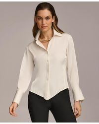Donna Karan - Petite Button Front Point Hem Top - Lyst