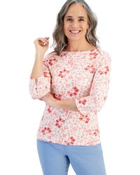 Style & Co. - Petite Pottery Floral 3/4-sleeve Pima Knit Top - Lyst