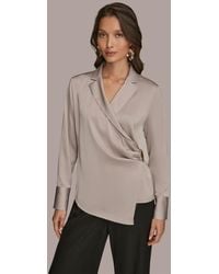 Donna Karan - Wrap Long Sleeve V-neck Top - Lyst