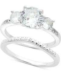 Charter Club Silver-tone Cubic Zirconia Engagement Ring & Wedding Band Bridal Set, Created For Macy's - White