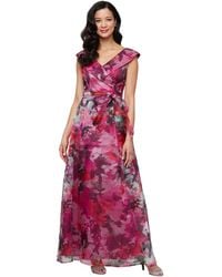 Alex Evenings - Printed V-neck Long A-line Gown - Lyst