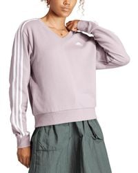 adidas - Essential Cotton 3-stripe V-neck Sweatshirt - Lyst