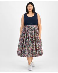 Tommy Hilfiger - Plus Size Floral-print-skirt Sleeveless Dress - Lyst