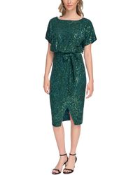 Kensie - Sequin Floral-lace Blouson Wrap Dress - Lyst