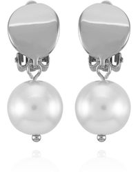 Tahari - Tone Imitation Pearls Drop Clip On Earrings - Lyst
