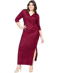 24seven Comfort Apparel - Fitted V-neck Side Slit Maxi Dress - Lyst