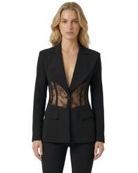 Modenaire - Lace Panel Deep V-neck Tailored Blazer - Lyst