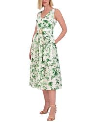 Vince Camuto - Petite Printed V-neck Belted Cotton Midi Dress - Lyst