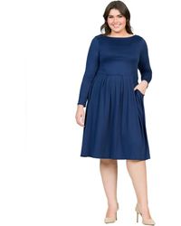 24seven Comfort Apparel - Plus Size Long Sleeve Fit And Flare Midi Dress - Lyst
