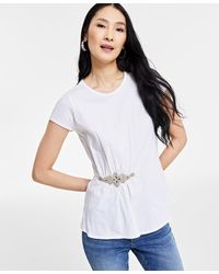 INC International Concepts - Embellished-waist Cotton T-shirt - Lyst