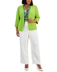 Kasper - Plus Size Stretch Crepe Jacket Printed Knot Front Blouse Pull On Pants - Lyst