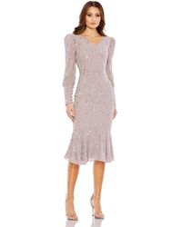 Mac Duggal - Sequined V Neck Illusion Long Sleeve Trumpet Dress - Lyst