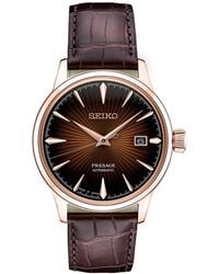 Seiko - Automatic Presage Brown Leather Strap Watch 40.5mm - Lyst