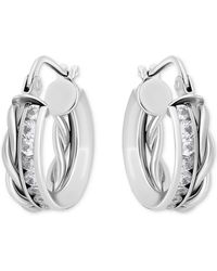 Giani Bernini - Cubic Zirconia Channel Set & Twist Double Row Small Hoop Earrings - Lyst